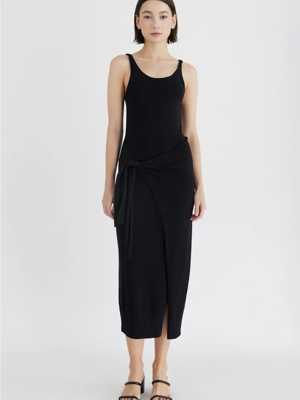 Amelia Sleek Black Knit Tank & Wrap Midi Dress